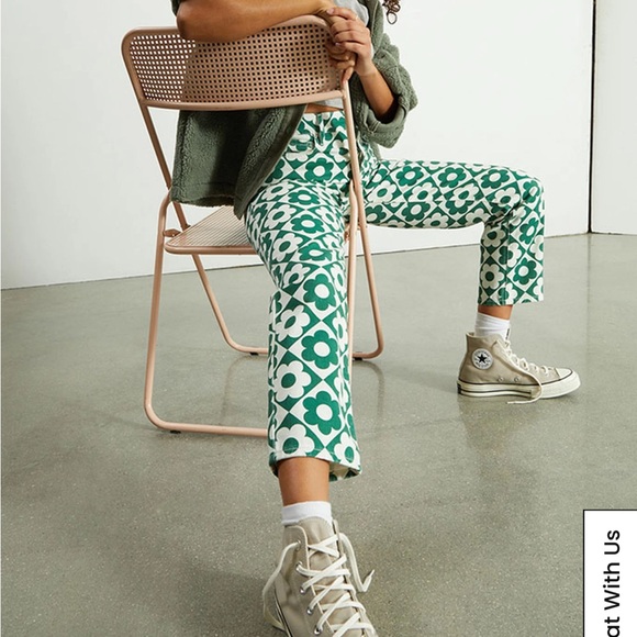 PacSun Denim - Pacsun green and white daisy high waisted straight leg jeans